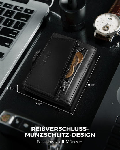 Herren RFID Geldbörse Slim Wallet Münzfach Schwarz
