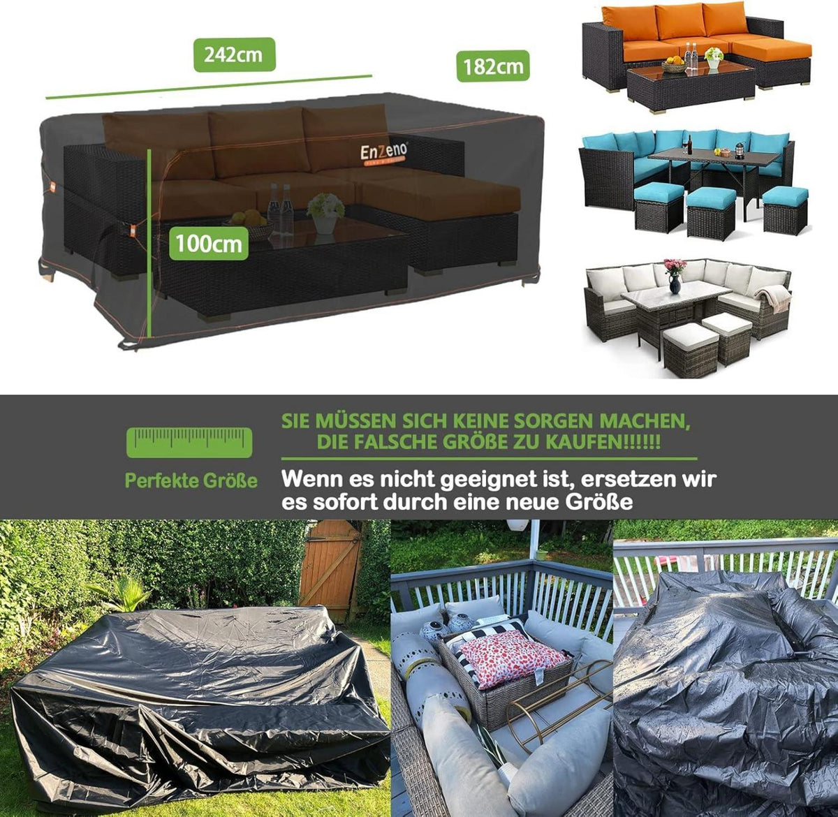 Abdeckung für Gartenmöbel 242x182x100cm Wasserdicht 420D Oxford