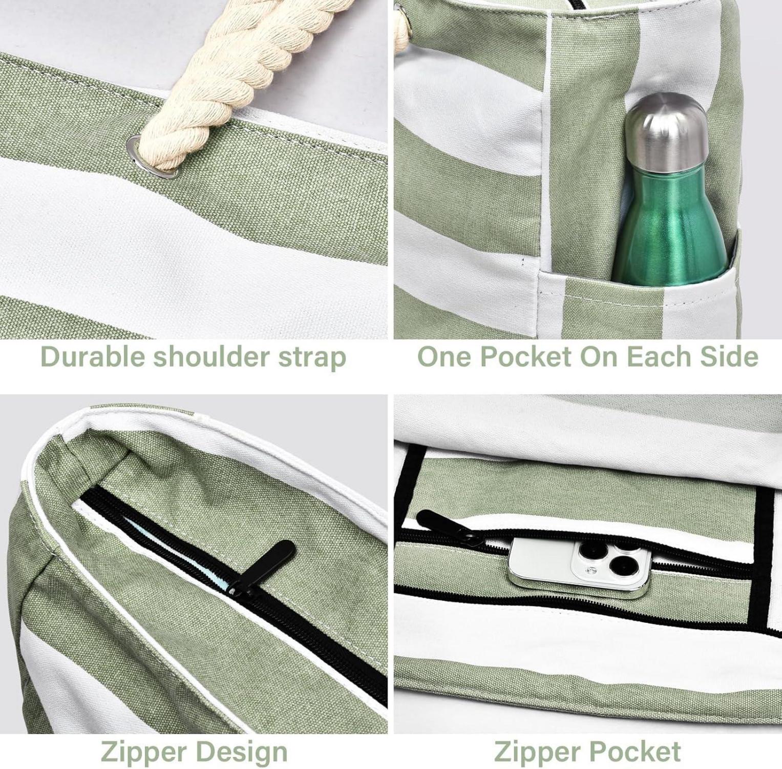 Wasserdichte Streifen Strandtasche mit Reißverschluss
