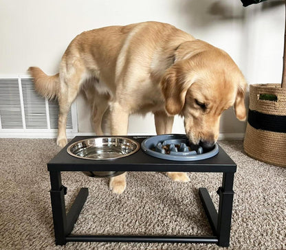 Pecute Erhöhter Napfständer für Hunde, höhenverstellbar, 10-28cm, Edelstahl Näpfe, Langsames Fressen