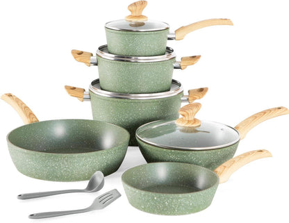 Kitchen Academy Induktion Kochgeschirr Set 12-teilig Grüner Granit Antihaft