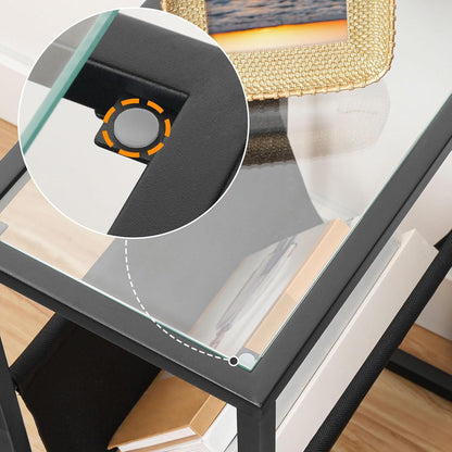 HOOBRO Beistelltisch Schmal mit Glasplatte und Stoffschlinge Schwarz
