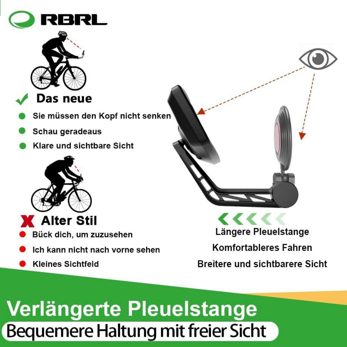 RBRL Extra Großer Bar End Fahrradspiegel für E-Bike Universal - Schlagfeste Spiegelfläche - Fahrradrückspiegel Links