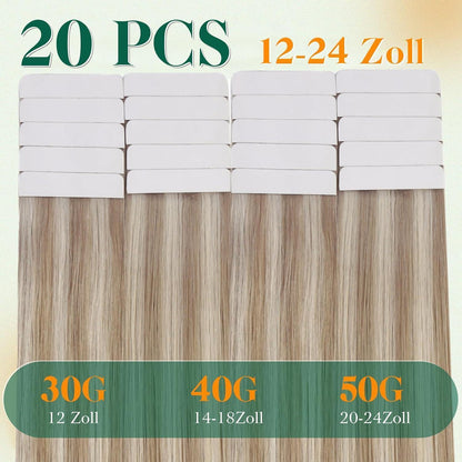 Echthaar Tape Extensions 60cm Blond – #18/613, 50g