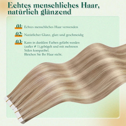 Echthaar Tape Extensions 60cm Blond – #18/613, 50g