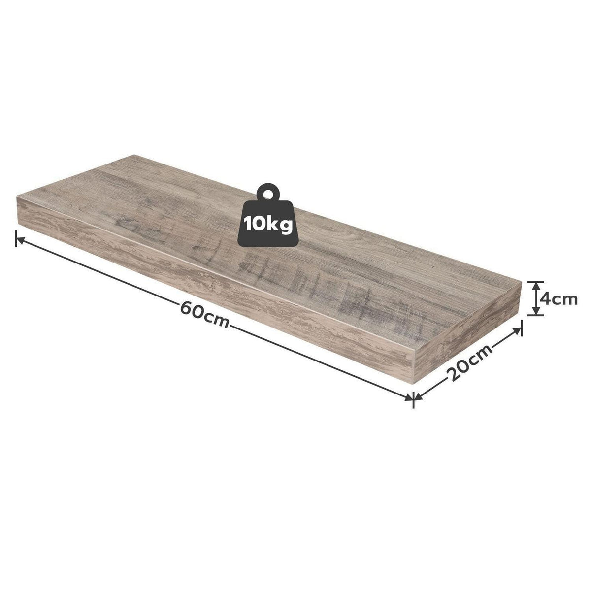 Wandregal 2er-Set schwebend, 60 cm, Greige, unsichtbare Halterung