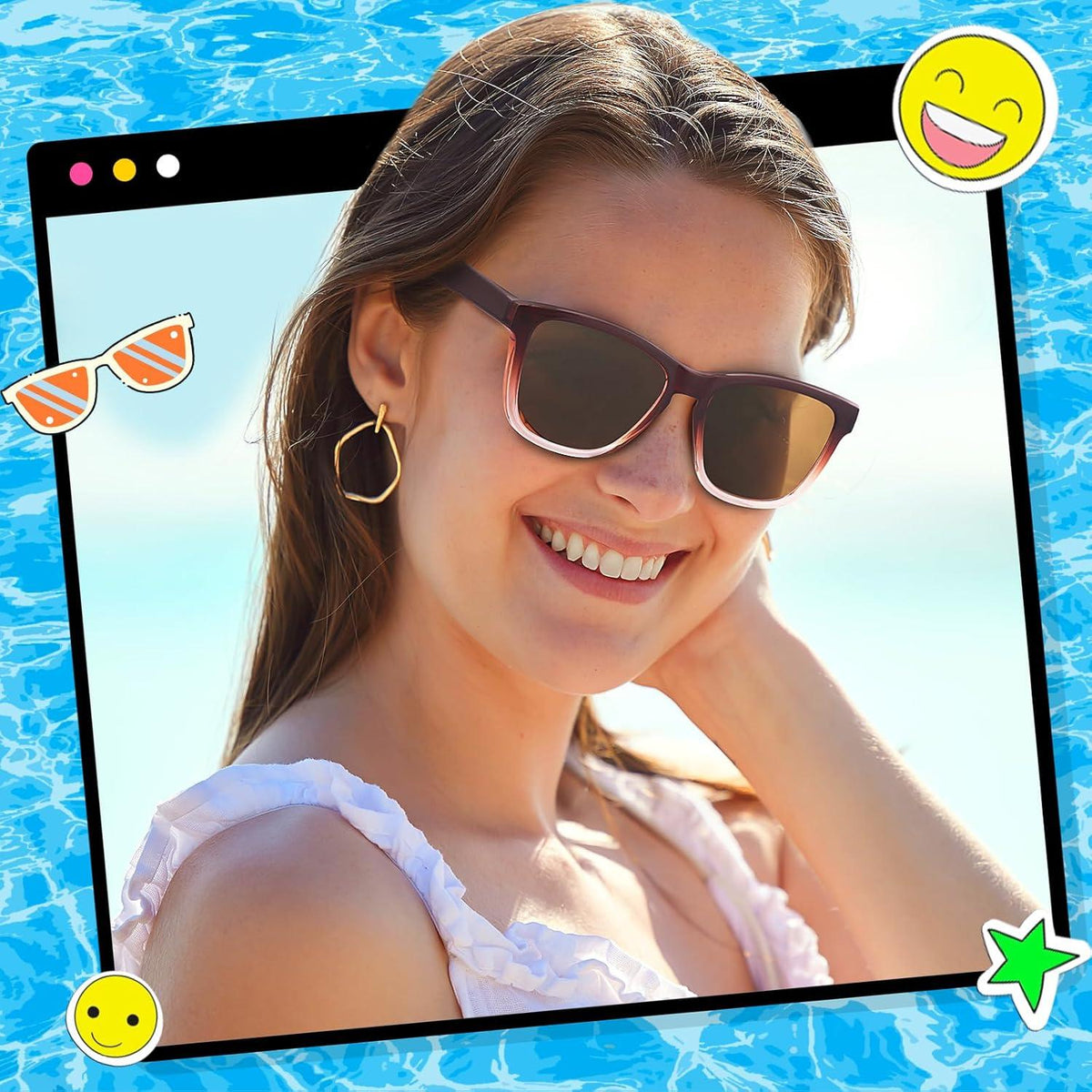 Polarisierte Retro Sonnenbrille Damen UV400 Schutz Vintage Eckig 2er