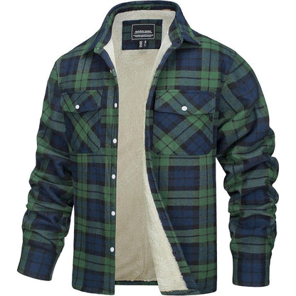 Herren Fleece Flanellhemd Winter Thermo Jacke Grün