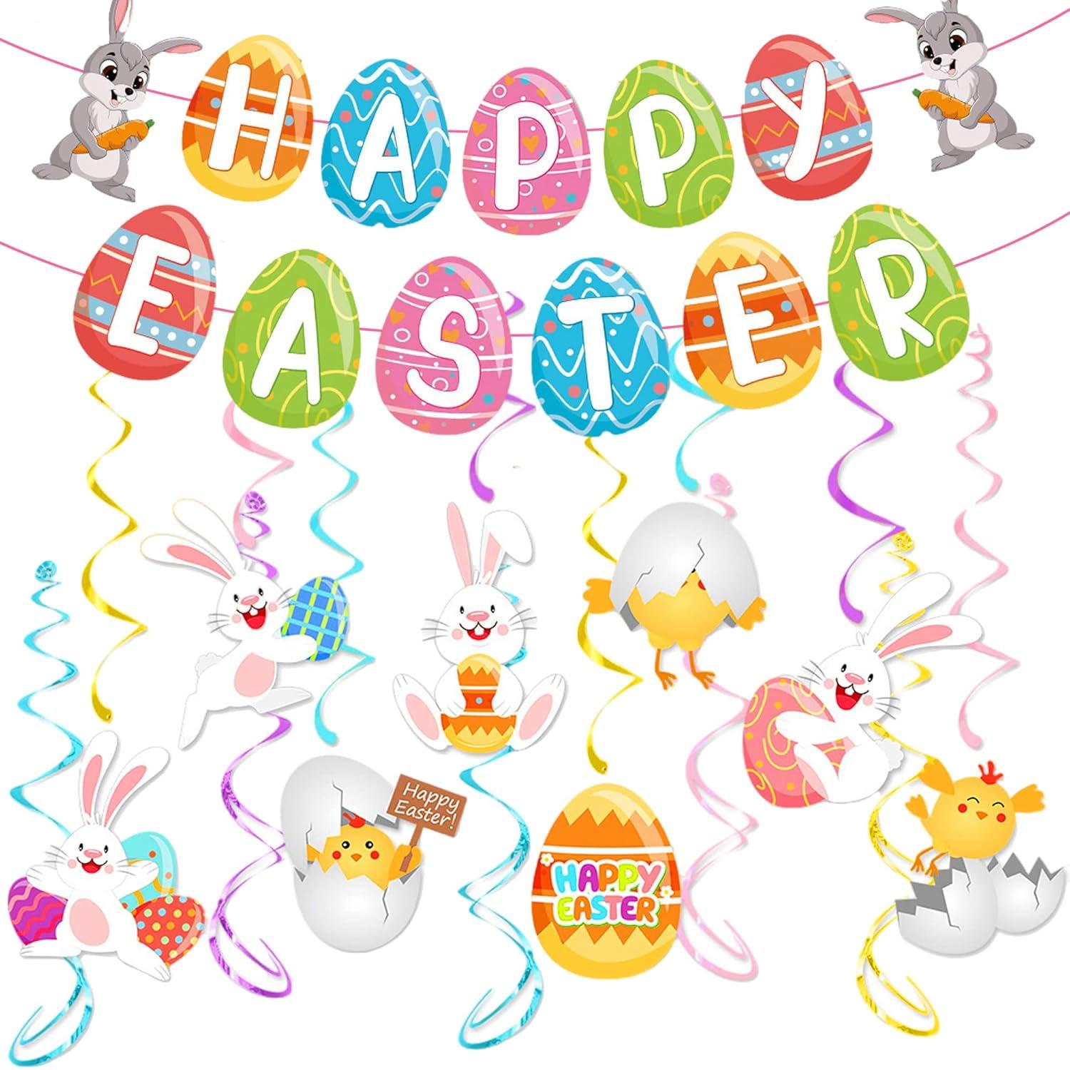 36Pcs Easter Hanging Banner Bunny Rabbit Egg Decor Kit