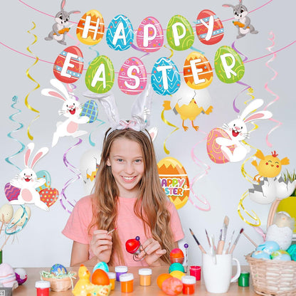 36Pcs Easter Hanging Banner Bunny Rabbit Egg Swirl Decorations Home Party Decor