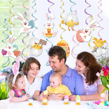 36Pcs Easter Hanging Banner Swirl Decorations Bunny Egg Home Decor