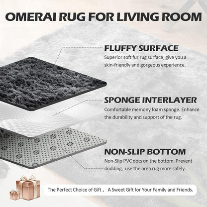 OMERAI Hochflor Shaggy Teppich für Wohnzimmer und Kinderzimmer - Dunkelgrau 90x150cm