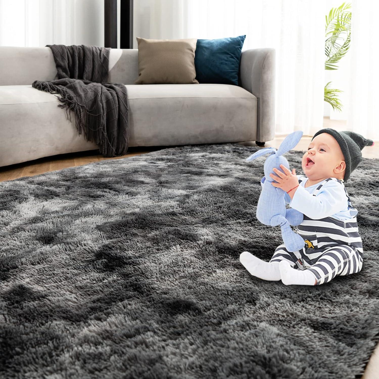 OMERAI Hochflor Shaggy Teppich für Wohnzimmer und Kinderzimmer - Dunkelgrau 90x150cm