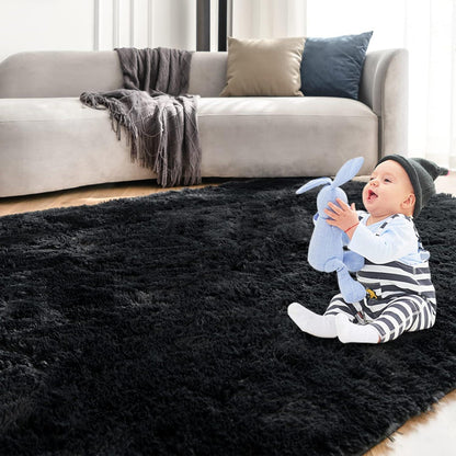 OMERAI Shaggy Teppich Antirutsch Superweich Groß Wohnzimmer Schlafzimmer Teppich Schwarz 150x240cm