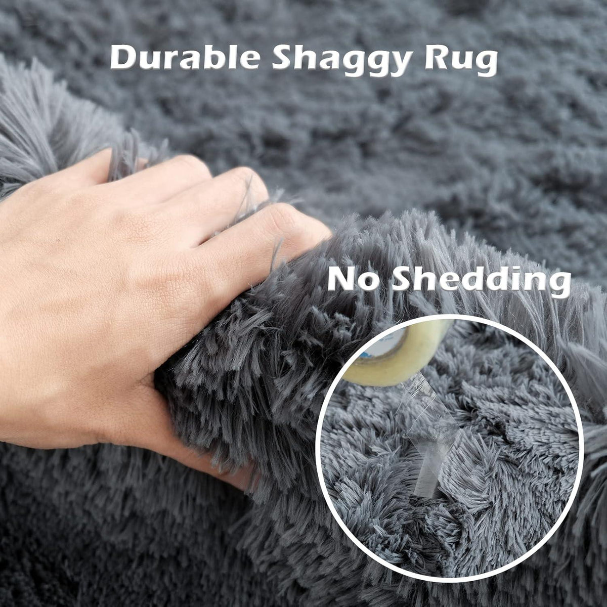 Hochflor Shaggy Teppich Grau 90x150cm - Flauschiger Wohnzimmer Teppich