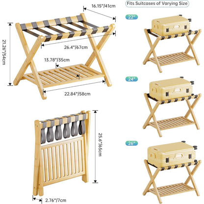 Faltbarer Bambus Gepäckträger mit Ablagefächern, Naturfarben