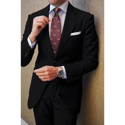 Krawatten-Set Herren mit Tiermuster, Einstecktuch, Business & Hochzeit, Burgund