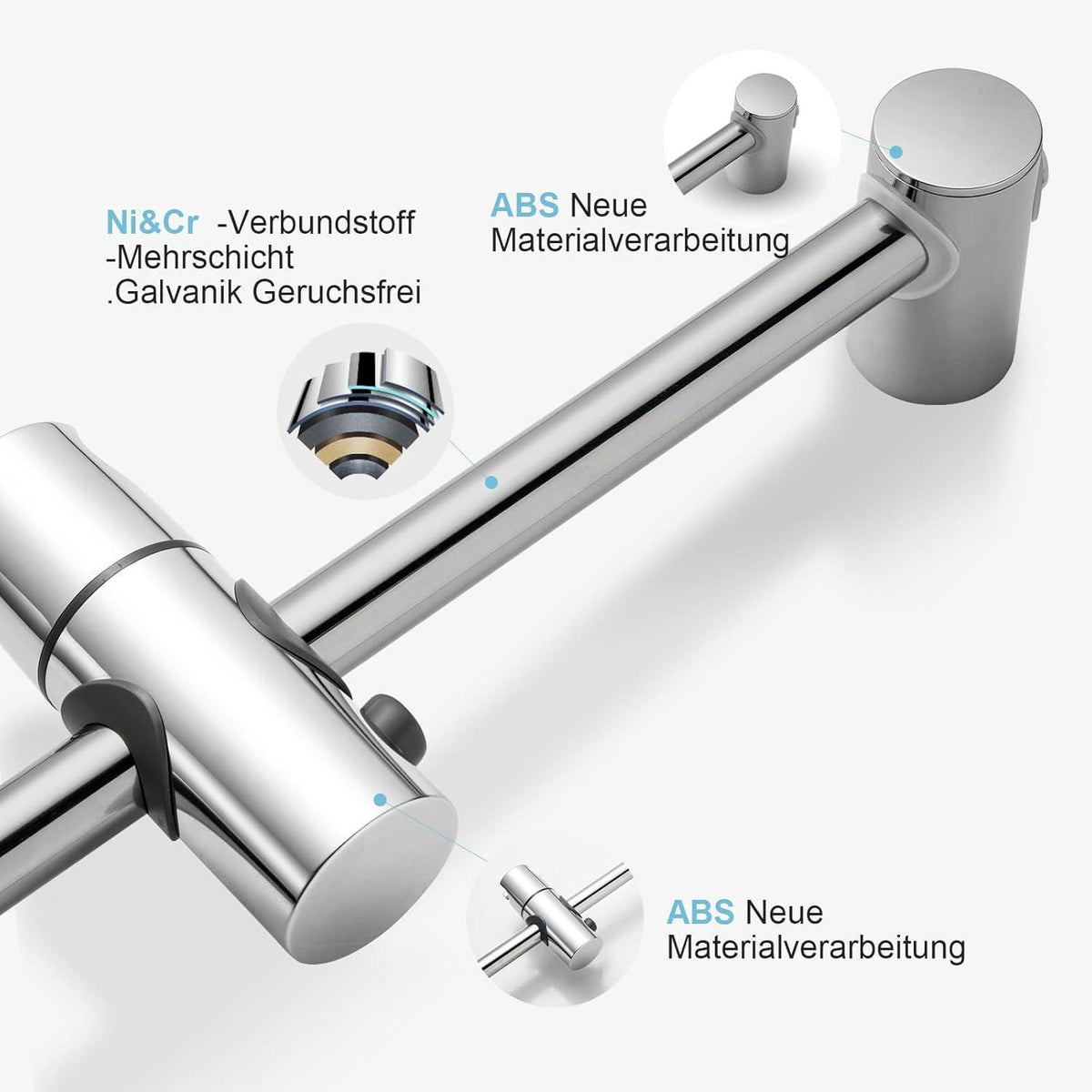 Verstellbare Duschstange Edelstahl 70cm mit Halterung
