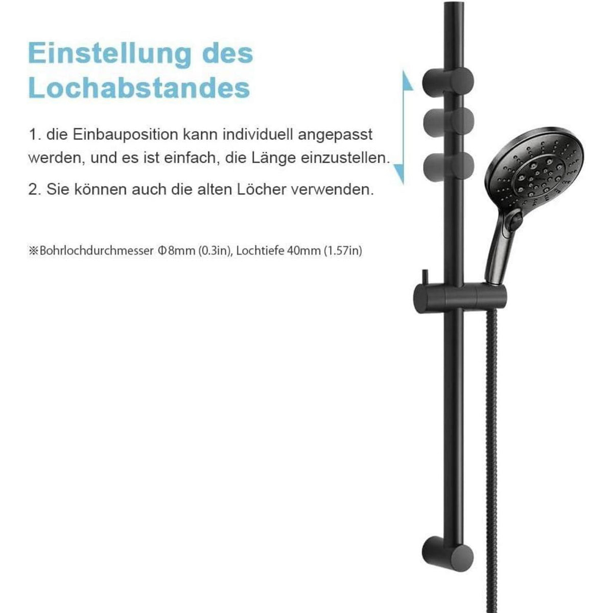 Verstellbare Duschstange Schwarz 70cm mit Halterung