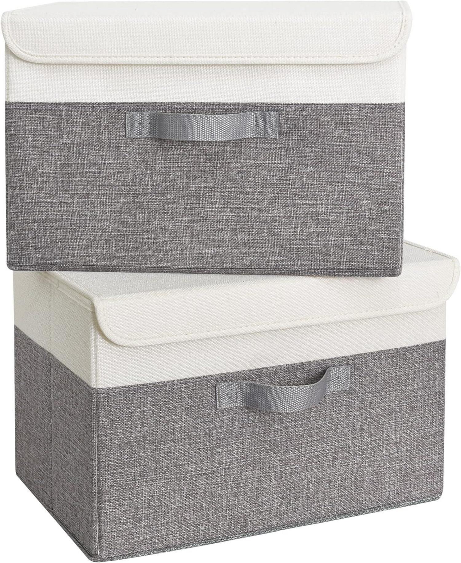 Aufbewahrungsboxen mit Deckel, 2er Set, Faltbare Stoffboxen
