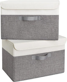 Aufbewahrungsboxen mit Deckel, 2er Set, Faltbare Stoffboxen