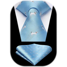 Herren Krawatte Tiermuster Hochzeit Business Set Blau Hund