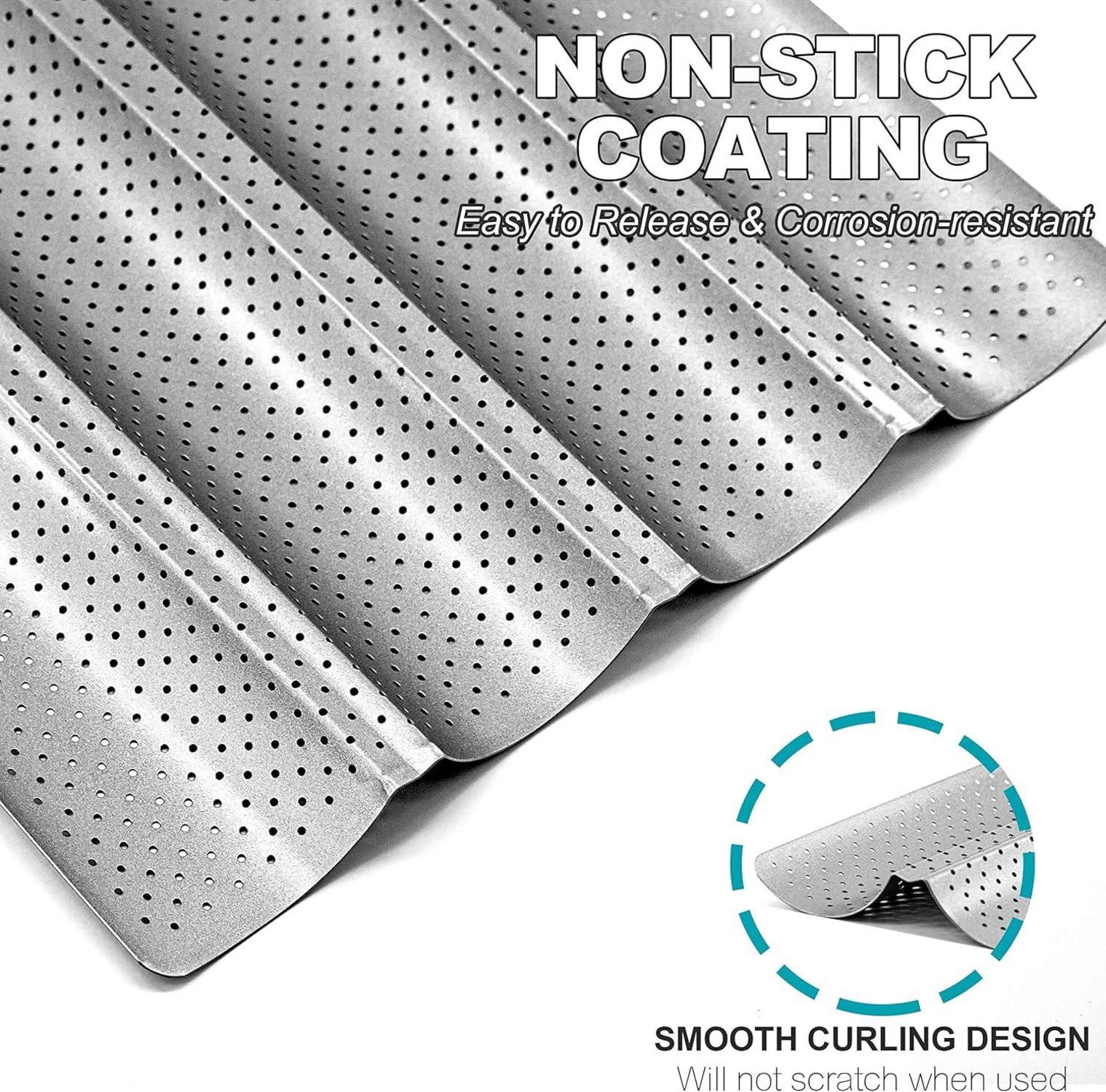 Anaeat Antihaft Baguette Backform 38x33cm für 4 Brote Silber