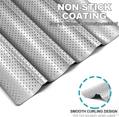 Anaeat Antihaft Baguette Backform 38x33cm für 4 Brote Silber