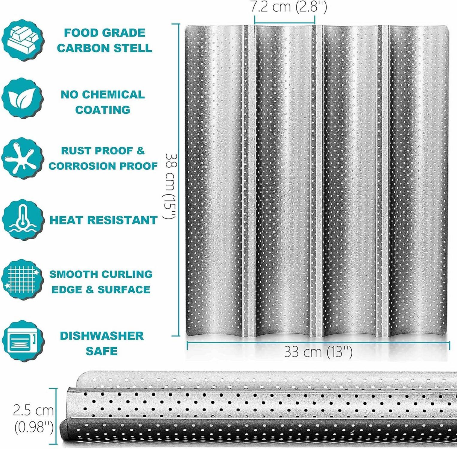 Antihaft Baguette Brotbackform 38x33cm Premium Toastform für 4 Brote