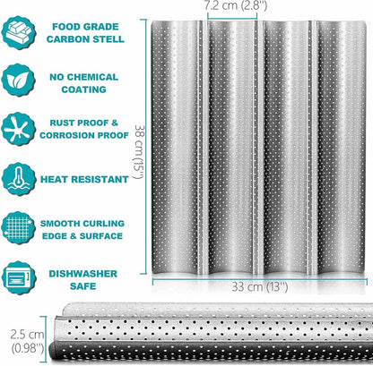 Antihaft Baguette Brotbackform 38x33cm Premium Toastform für 4 Brote