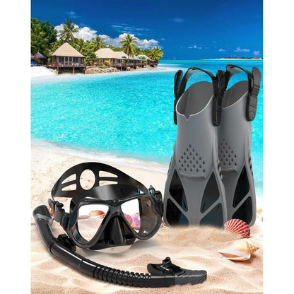 Schnorchelset Erwachsene mit Flossen Dry Top Schwimmflossen