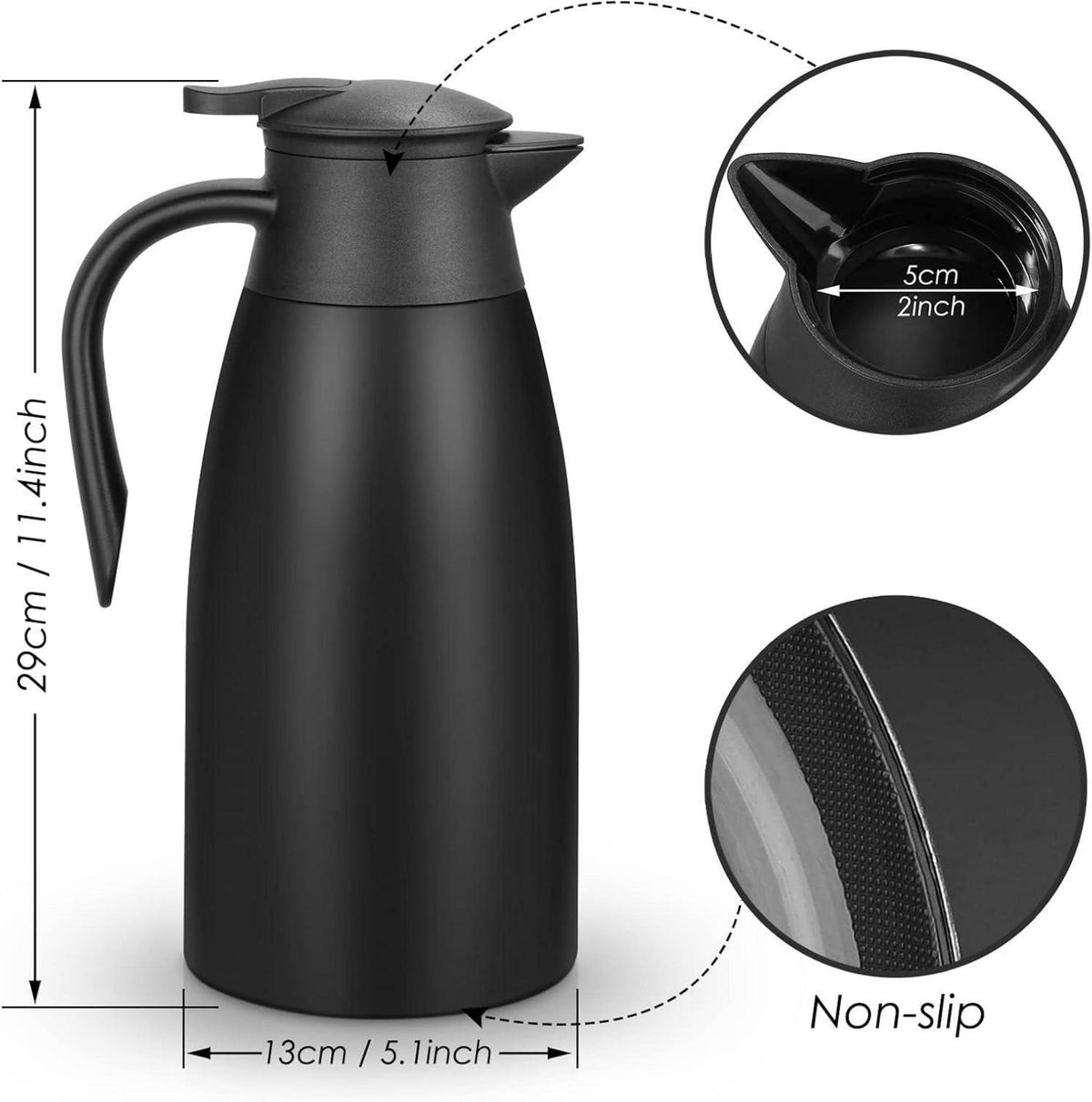 2 Liter Edelstahl Isolierkanne Vakuum Teekanne Kaffeekanne 12h Warmhaltefunktion