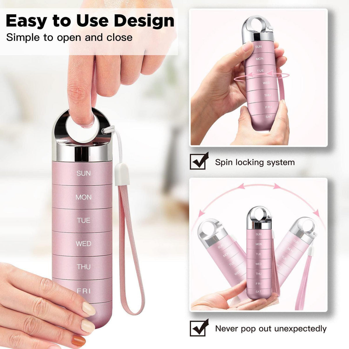 Tablettenbox 7 Tage – Wasserdichte Pillendose aus Aluminium Rosa