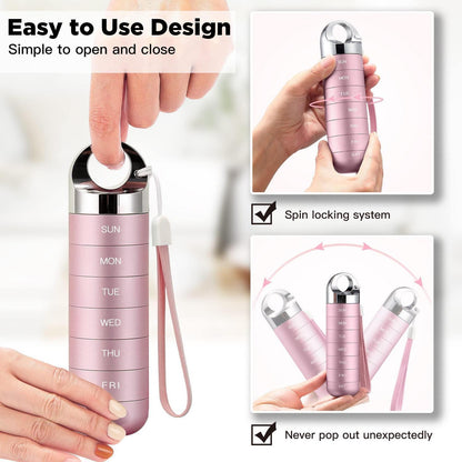 Tablettenbox 7 Tage – Wasserdichte Pillendose aus Aluminium Rosa