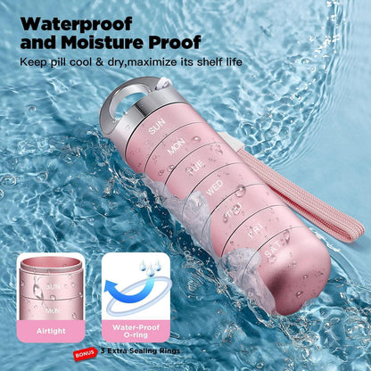 Tablettenbox 7 Tage – Wasserdichte Pillendose aus Aluminium Rosa