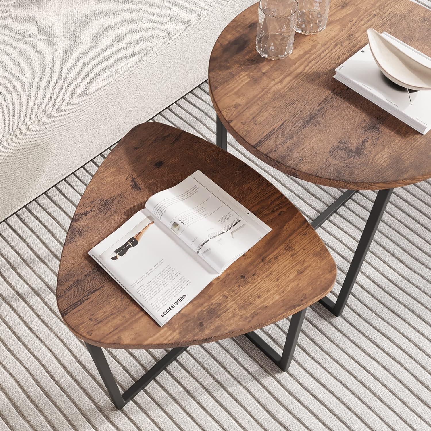 Runder Couchtisch 2er-Set Industrieller Beistelltisch Holzoptik