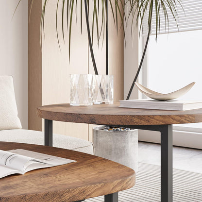 Runder Couchtisch 2er-Set industrieller Wohnzimmer Beistelltisch Metallrahmen Holzoptik