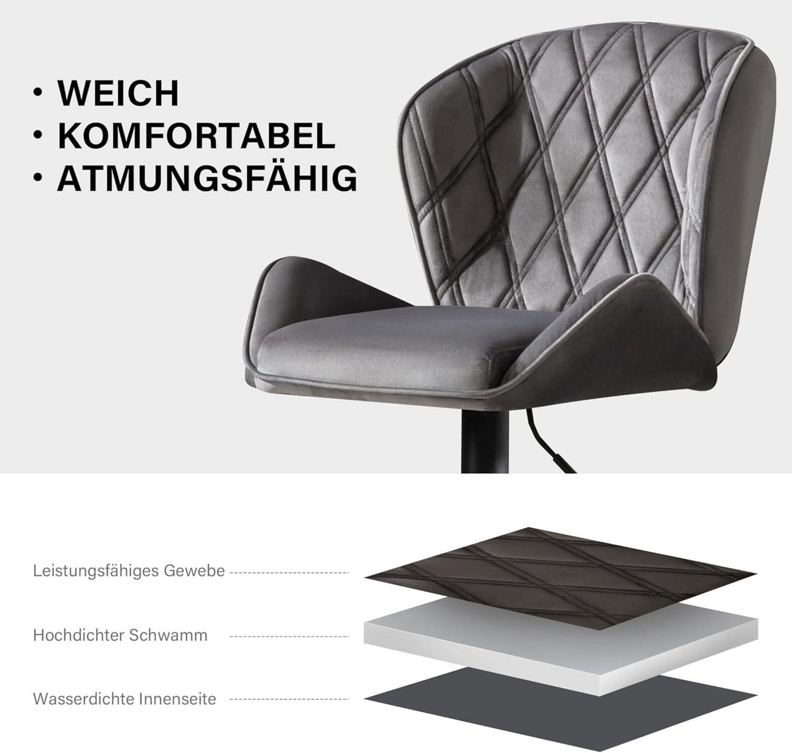 Höhenverstellbarer Barhocker mit Rückenlehne und Fußstütze – 2er Set in