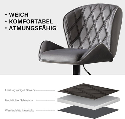 Höhenverstellbarer Barhocker mit Rückenlehne und Fußstütze – 2er Set in