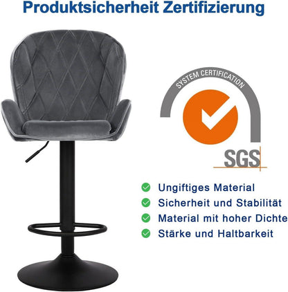 Höhenverstellbarer Barhocker mit Rückenlehne und Fußstütze – 2er Set in