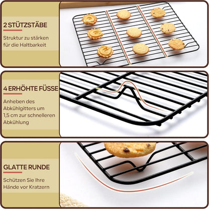Edelstahl Kuchengitter Set 2er Backgitter Antihaft 38,9x28,2x1,5cm