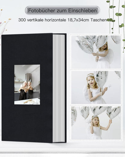 Popotop Fotoalbum 10x15 cm Leinen-Einband Schwarz 300 Fotos