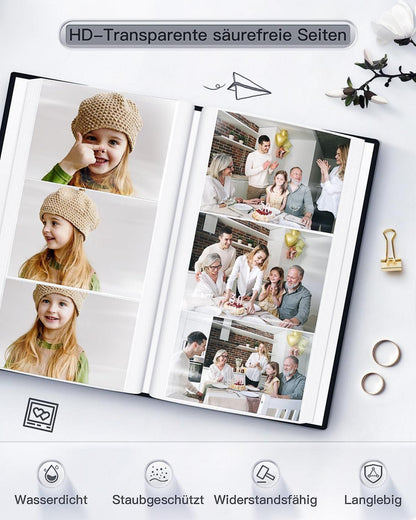 Fotoalbum 10x15 cm 300 Fotos Leineneinband Familie Hochzeit Baby Urlaub Schwarz