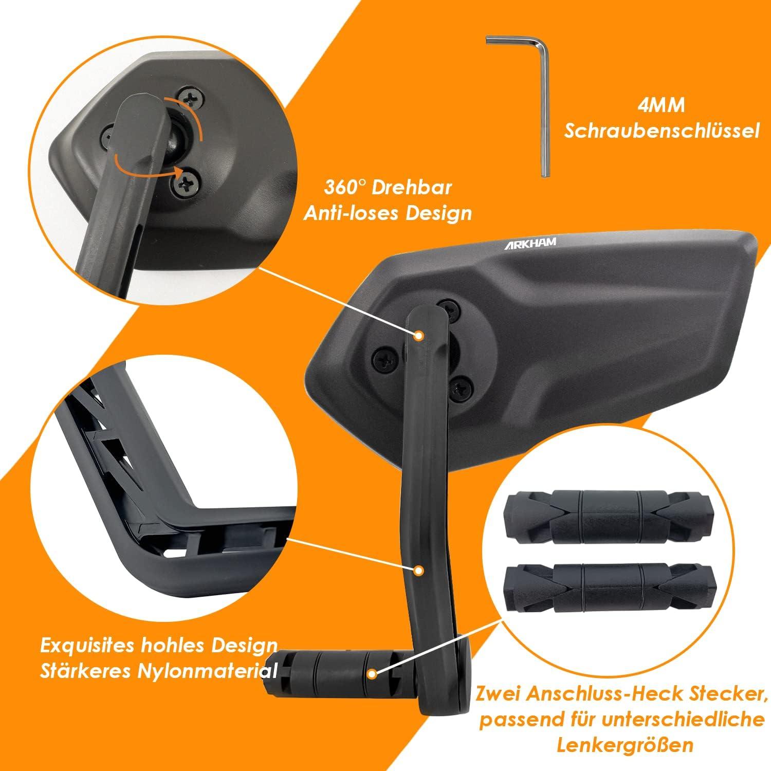 Arkham Echtglas Fahrradspiegel HD Extra Groß für Links Lenker