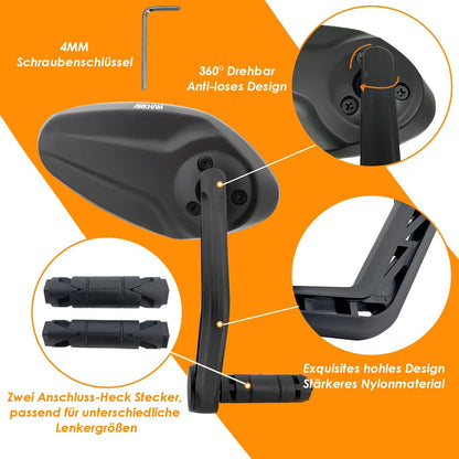 Fahrradspiegel für Lenker HD Auto-Grad Glas Universal Oval Rückspiegel