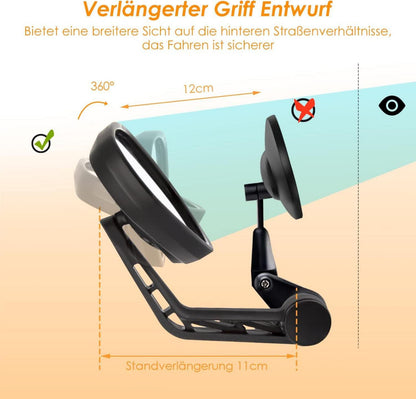 Arkham Fahrradspiegel HD Auto-Grad Glas ovaler Lenker-Rückspiegel, verstellbar, E-Bike, 1 Stück
