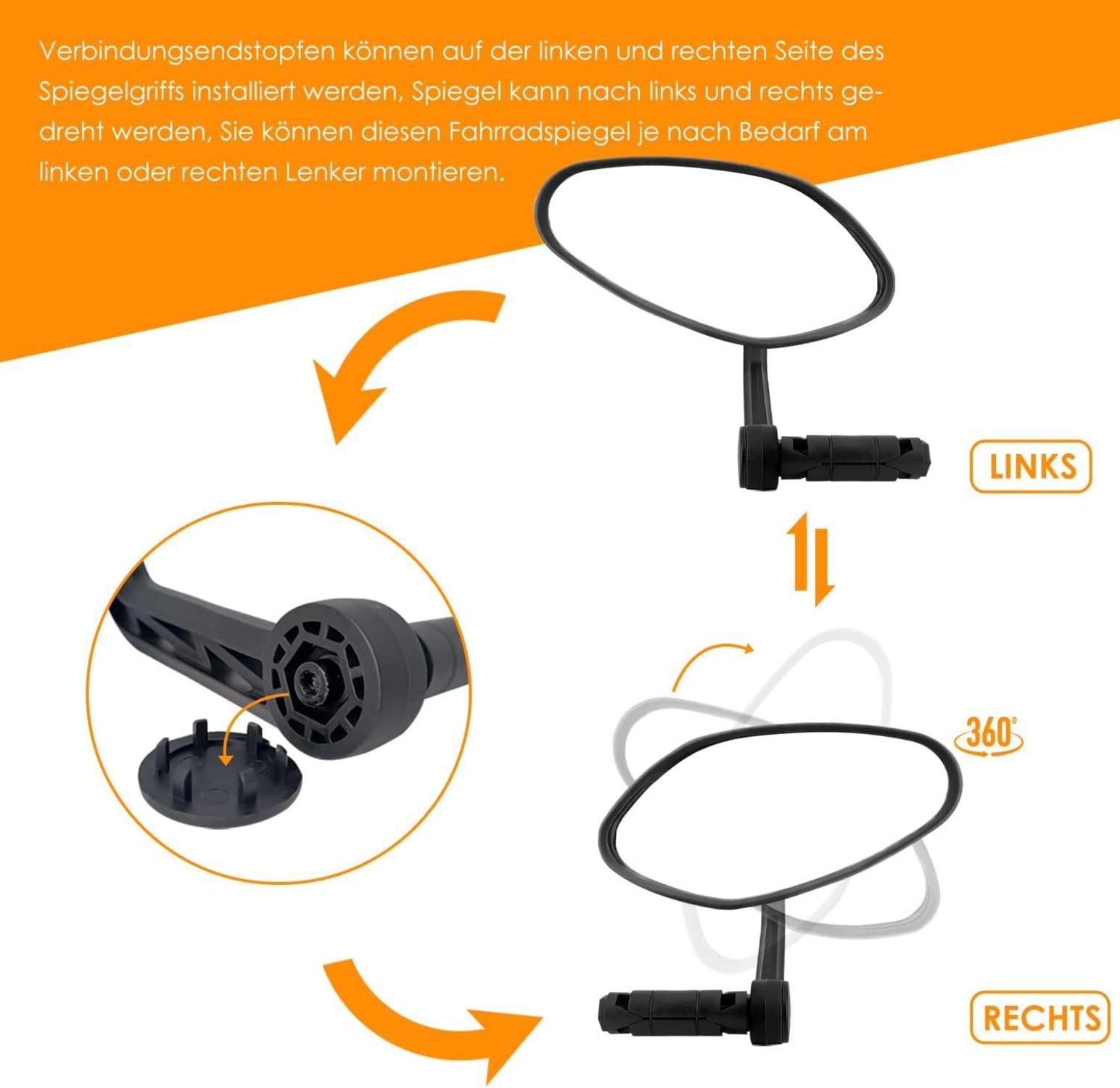 Fahrradspiegel für Lenker HD Auto-Grad Glas oval Rückspiegel