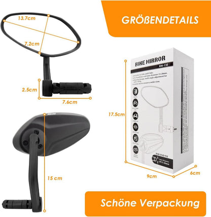 Fahrradspiegel HD Auto-Grad Glas Lenkerende für E-Bike Oval Rückspiegel