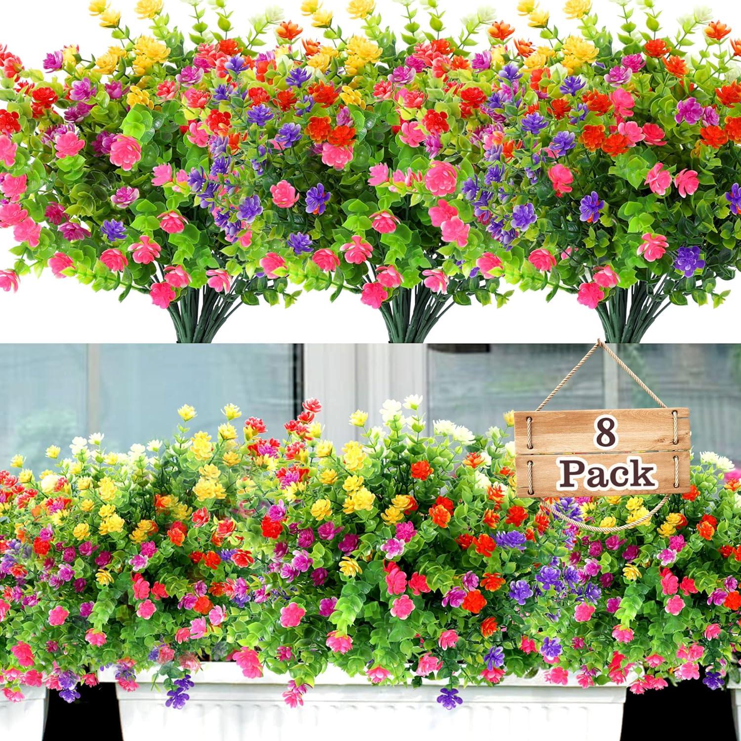 8er Set Künstliche Blumen Kunstpflanzen Garten Deko Wohnzimmer