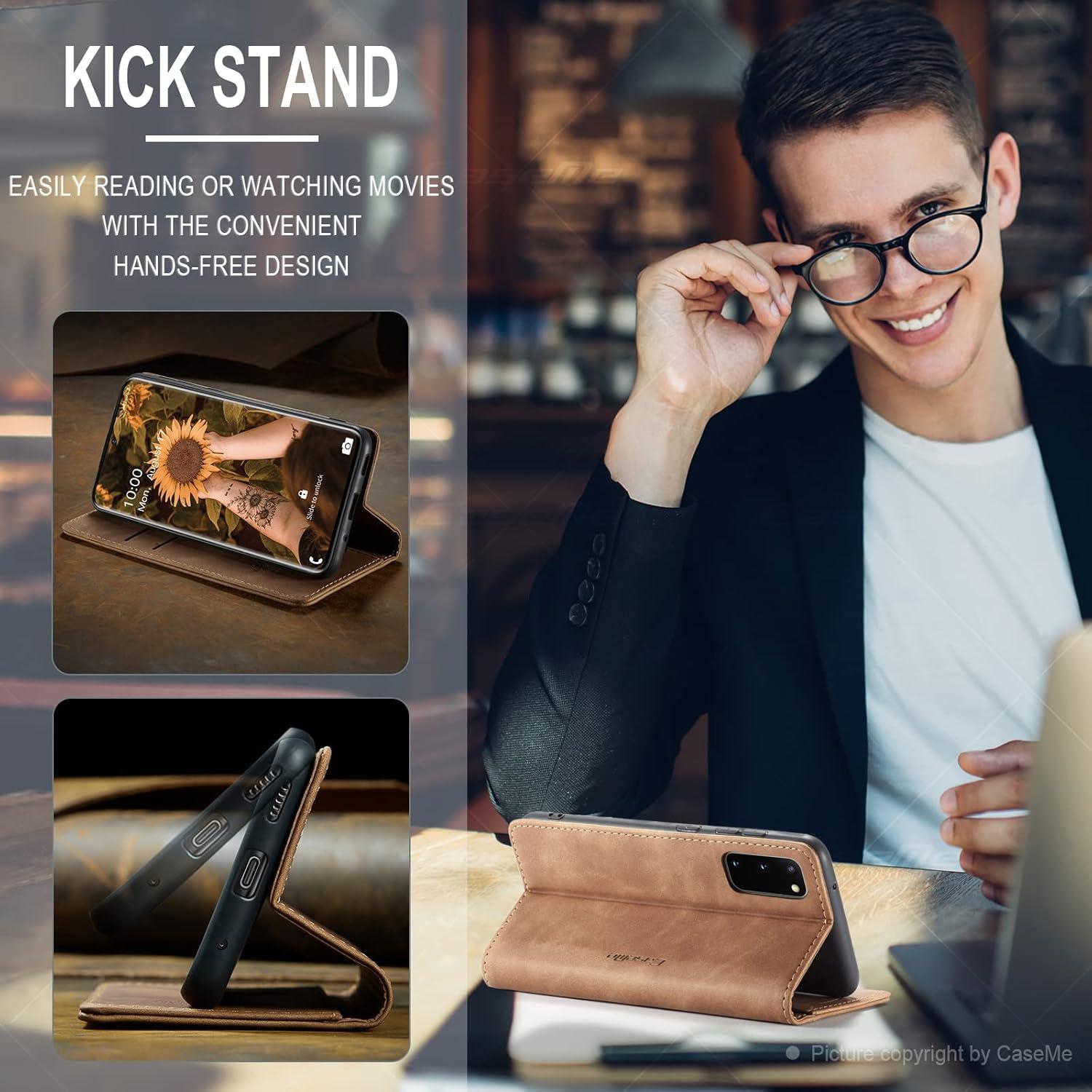 Samsung Galaxy S20 Hülle - Premium Leder Flip Case mit Standfunktion - Braun